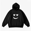 Makiteks Siyah Pamuklu Unisex Cepli Kapüşonlu Rahat Kesim Gülen Yüz Baskılı Sweatshirt