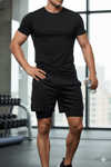 Makiteks Siyah Taytlı Şort - Gym Mode On Baskılı Çift Katlı Hızlı Kuruyan Spor Şortu Fitness Gym