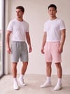 Unisex Kadın Erkek Gri Pembe İkili Rahat Kesim Beli Lastikli Cepli Penye Şort Günlük Basic Bermuda