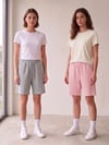 Unisex Kadın Erkek Gri Pembe İkili Rahat Kesim Beli Lastikli Cepli Penye Şort Günlük Basic Bermuda