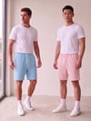 Unisex Kadın Erkek Mavi Pembe İkili Rahat Kesim Beli Lastikli Cepli Penye Şort Günlük Basic Bermuda
