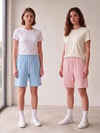 Unisex Kadın Erkek Mavi Pembe İkili Rahat Kesim Beli Lastikli Cepli Penye Şort Günlük Basic Bermuda
