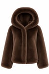 Alba Hood Faux Fur Jacket-Coffee