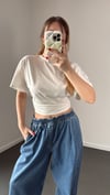 Audrey Beyaz Modal Beli Drapeli  Tshirt