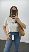 Beyaz Mavi Kaplan Baskılı Basic Tshirt 