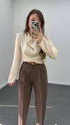 Canel Krem Drape Yakalı Bluz