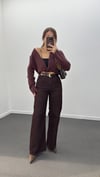 Cenevre Kırçıllı Kahve Süper Yüksek Bel Wide Leg Jeans