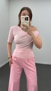 Efide Pembe Omuz Aksesuarlı Drapeli Bluz