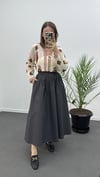 Elaine Gri Pileli Maxi Etek