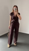 Elena Kahve Tensel Kruvaze Bluz Ve Pantolon Takımı