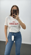 Far Niente Beyaz Baskılı Basic Tshirt