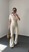 Ivory Krem Fermuarlı Likralı Tulum