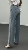 Kurdelia Taş İşlemeli Tint Yıkamalı Straight Jeans