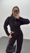Martina Siyah Fitilli Polar Sweat Eşofman Takımı