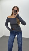 Noa Gri Düşük Omuz Drapeli Soft Touch Parmak Geçirmeli Body
