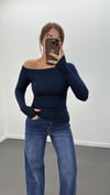Noa Lacivert Düşük Omuz Drapeli Soft Touch Body