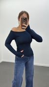 Noa Lacivert Düşük Omuz Drapeli Soft Touch Body