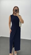 Patrica Lacivert Drapeli Maxi Elbise