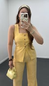 Pimmy Sarı Keten Premium Yelek Ve Pantolon Takımı