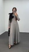 Princess Gri Uzun Kol Fiyonklu Elbise