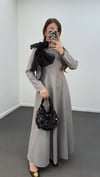 Princess Gri Uzun Kol Fiyonklu Elbise