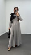 Princess Gri Uzun Kol Fiyonklu Elbise