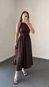 Riposa Kahve Halter Yaka Drapeli Maxi Elbise
