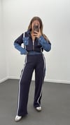 Romina Lacivert Denim Mix Şardonlu Ceket-Eşofman Takımı