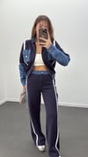 Romina Lacivert Denim Mix Şardonlu Ceket-Eşofman Takımı