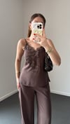 Shebnem Kahve Modal Dantelli Bluz Ve Pantolon Takımı
