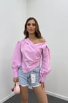 Suzy Pembe Kruvaze Tasarım Gömlek Bluz