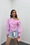 Suzy Pembe Kruvaze Tasarım Gömlek Bluz
