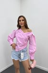 Suzy Pembe Kruvaze Tasarım Gömlek Bluz