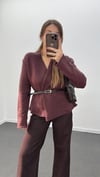 Talin Acı Bordo Kemerli Premium Triko