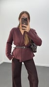 Talin Acı Bordo Kemerli Premium Triko