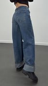 Wanda Kot Yıkamalı Orta Bel Baggy Relax Fit Jeans