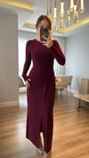 Zafira Bordo Drapeli Maxi Elbise
