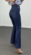 Zr Koyu Renk 4 Düğmeli Extra Yüksel Bel Full Likralı Flare Jeans