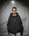 Bombay Kedili Hoodie Unisex %100 Pamuk | Siyah Kapüşonlu Sweatshirt Göğüs Ortası Minimal Logo