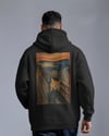 Çığlık Kedi Tasarımlı Siyah Unisex Kapüşonlu Sweatshirt – Sanatsal & Retro Hoodie