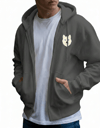Erkek Beyaz Husky Baskılı Oversize Fermuarlı Hoodie