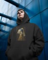 Erkek İnci Küpeli Köpek Baskılı Siyah Hoodie – 3 İplik Şardonlu Kapüşonlu Sweatshirt