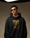 Erkek Mona Lisa Husky Baskılı Siyah Hoodie – 3 İplik Şardonlu Kapüşonlu Sweatshirt