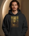 Erkek Mona Lisa Husky Baskılı Siyah Hoodie – 3 İplik Şardonlu Kapüşonlu Sweatshirt