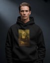 Erkek Mona Lisa Husky Baskılı Siyah Hoodie – 3 İplik Şardonlu Kapüşonlu Sweatshirt