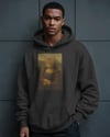 Erkek Mona Lisa Kedi Baskılı Siyah Hoodie – 3 İplik Şardonlu Kapüşonlu Sweatshirt