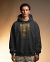 Erkek Mona Lisa Kedi Baskılı Siyah Hoodie – 3 İplik Şardonlu Kapüşonlu Sweatshirt