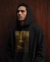 Erkek Mona Lisa Kedi Baskılı Siyah Hoodie – 3 İplik Şardonlu Kapüşonlu Sweatshirt