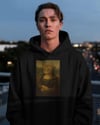 Erkek Mona Lisa Kedi Baskılı Siyah Hoodie – 3 İplik Şardonlu Kapüşonlu Sweatshirt