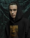 Erkek Mona Lisa Kedi Baskılı Siyah Hoodie – 3 İplik Şardonlu Kapüşonlu Sweatshirt